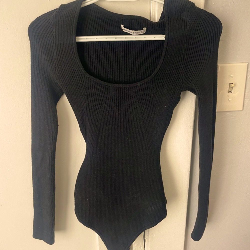 Abercrombie & Fitch Black Ribbed Sweater Bodysuit